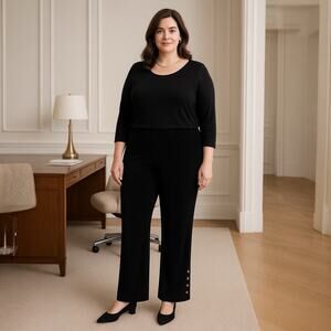 NWT Chico's Travelers Pants Women's Sz 3 (XL) Straight Cut Black Button Detail
